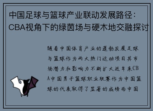中国足球与篮球产业联动发展路径：CBA视角下的绿茵场与硬木地交融探讨