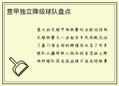 意甲独立降级球队盘点